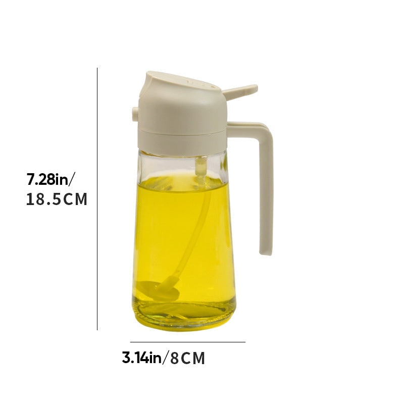 Olijfoliedispenser fles met glazen sproeier en tuit voor dubbele functie