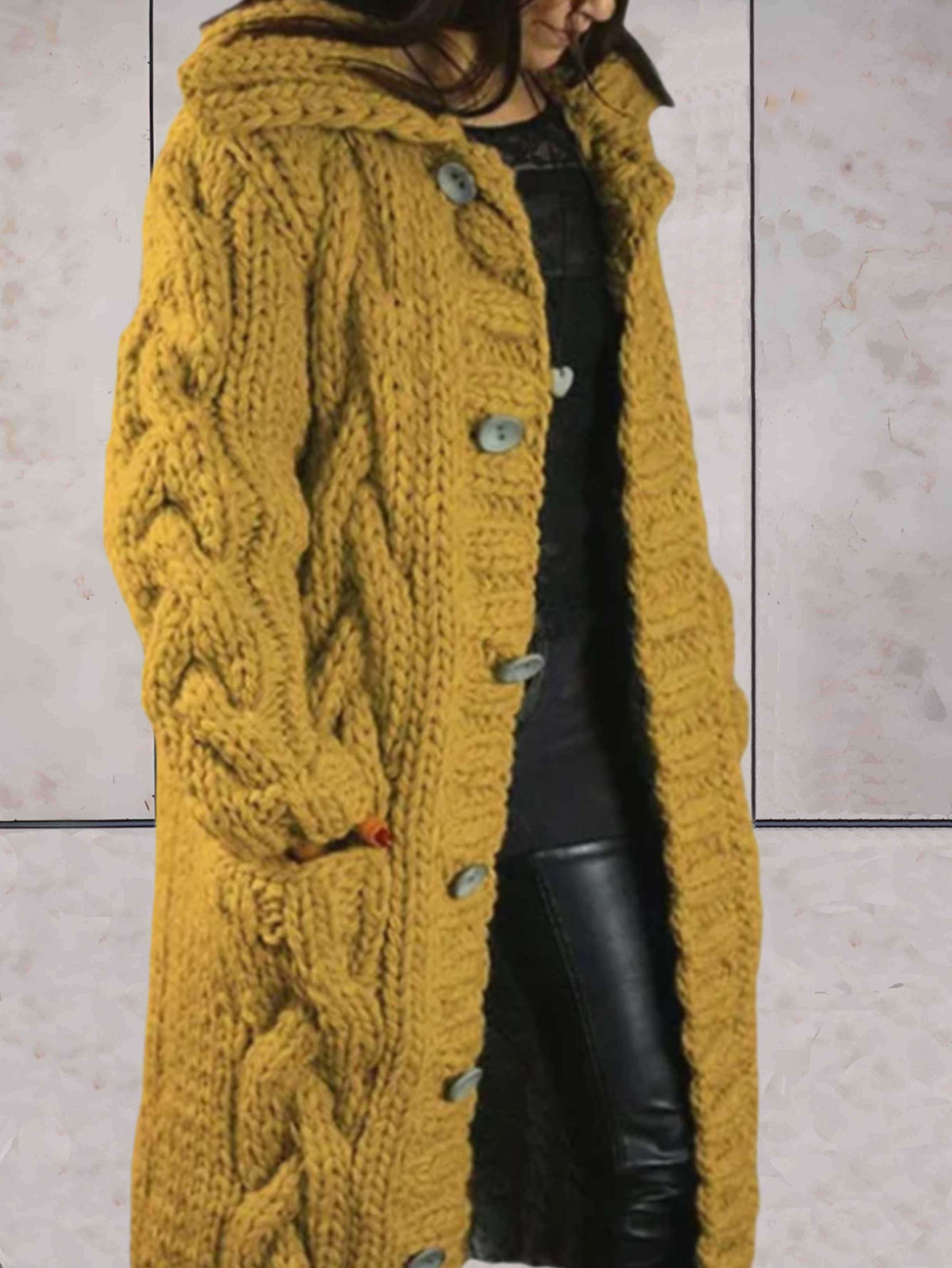 Oversized gebreide lange jas met capuchon voor dames