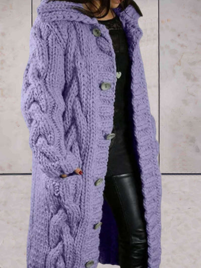 Oversized gebreide lange jas met capuchon voor dames