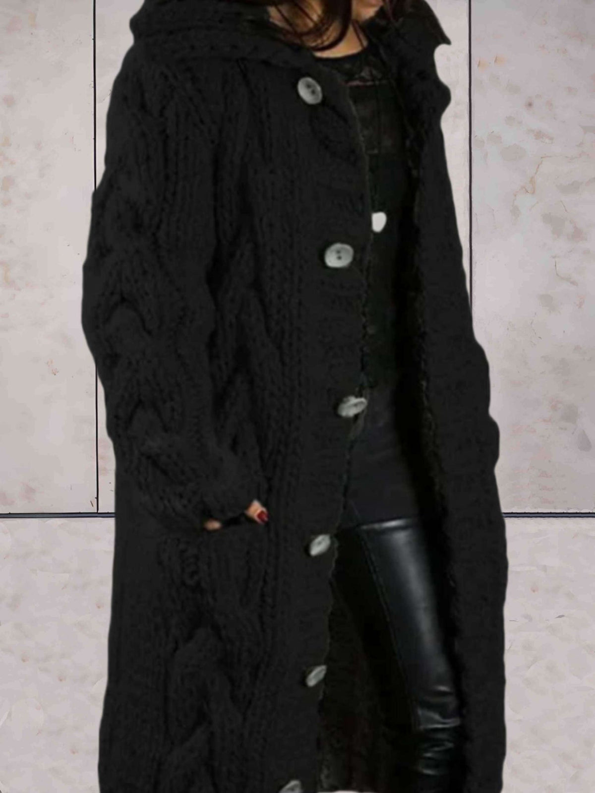 Oversized gebreide lange jas met capuchon voor dames