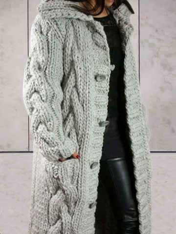 Oversized gebreide lange jas met capuchon voor dames