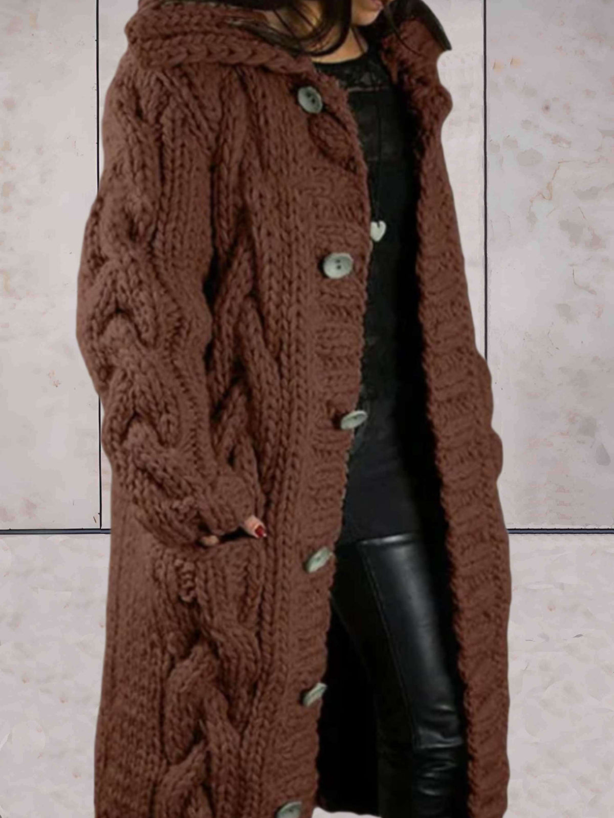 Oversized gebreide lange jas met capuchon voor dames