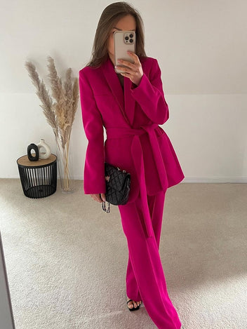 Blazer met riem en pantalon voor dames