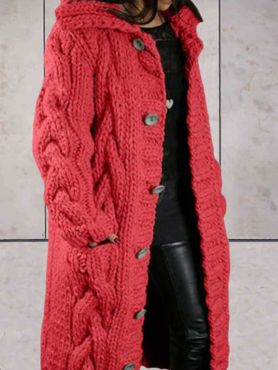 Oversized gebreide lange jas met capuchon voor dames