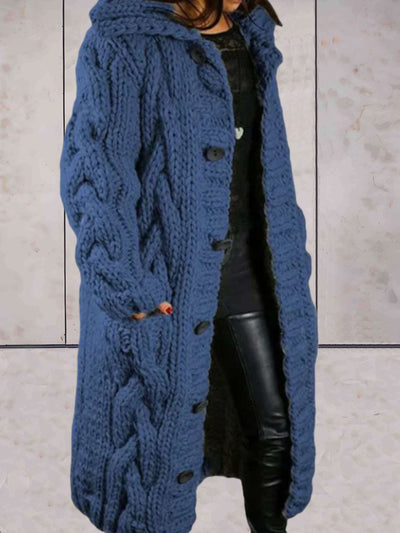 Oversized gebreide lange jas met capuchon voor dames