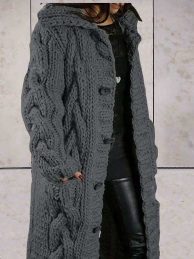 Oversized gebreide lange jas met capuchon voor dames