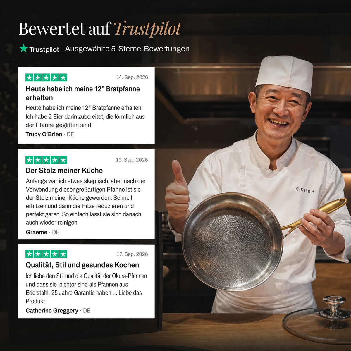 Met de hand gehamerde titanium braadpan met coatingvrij oppervlak