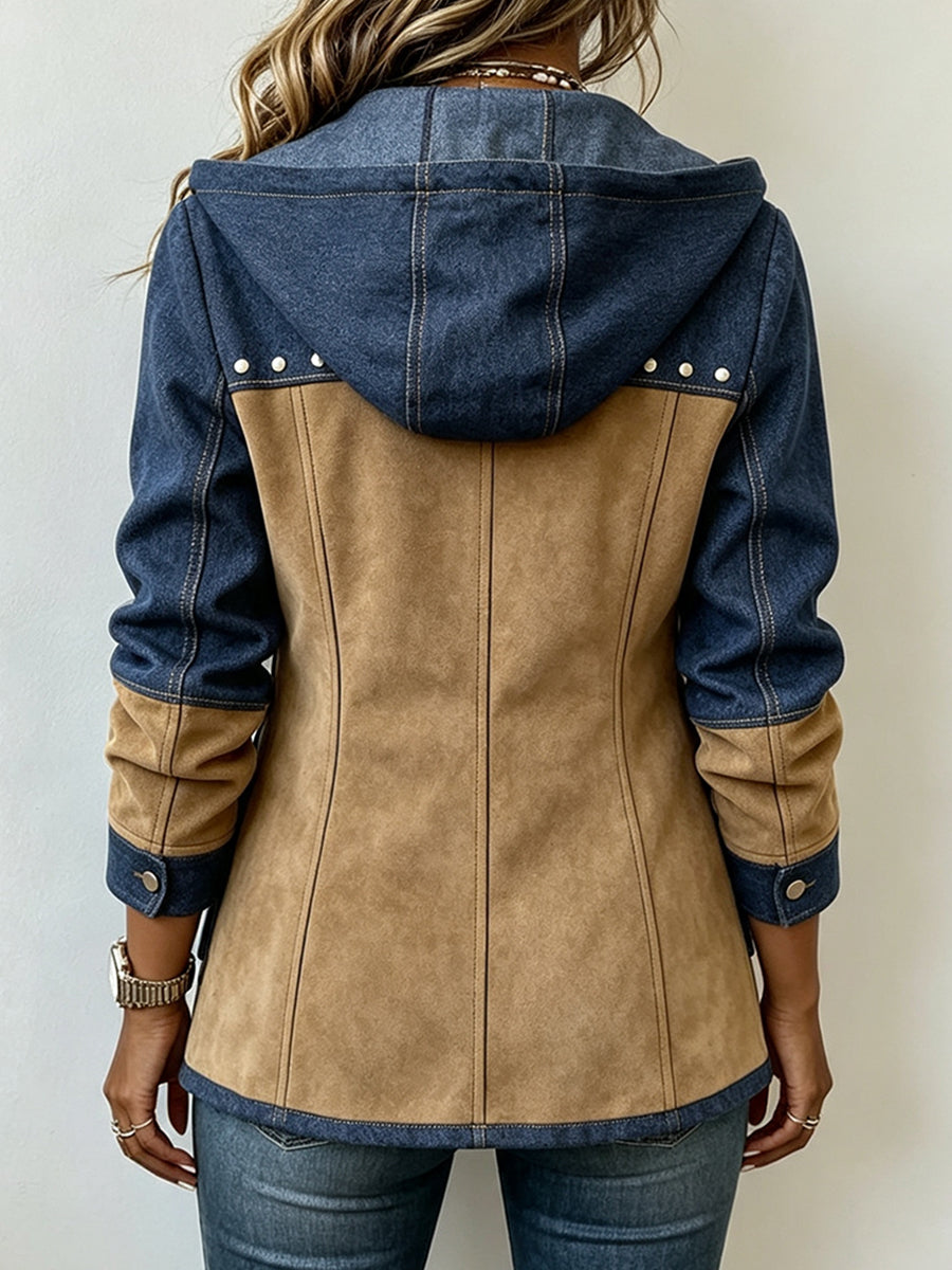Damesjack met capuchon, zakken en studs