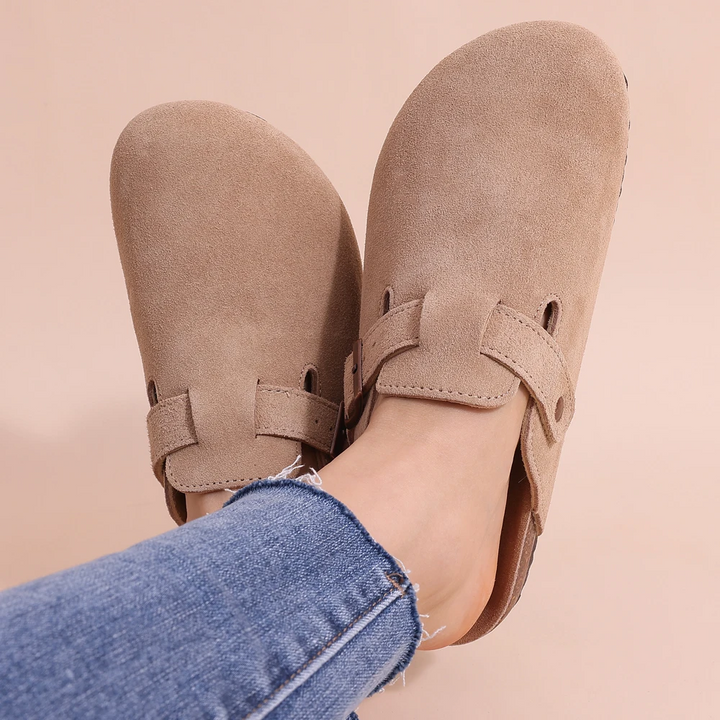 Clogs in suèdelook met kurken voetbed voor dames