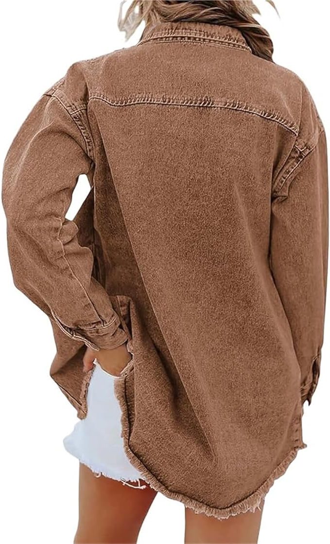 Oversized denim jasje met knoopsluiting voor dames