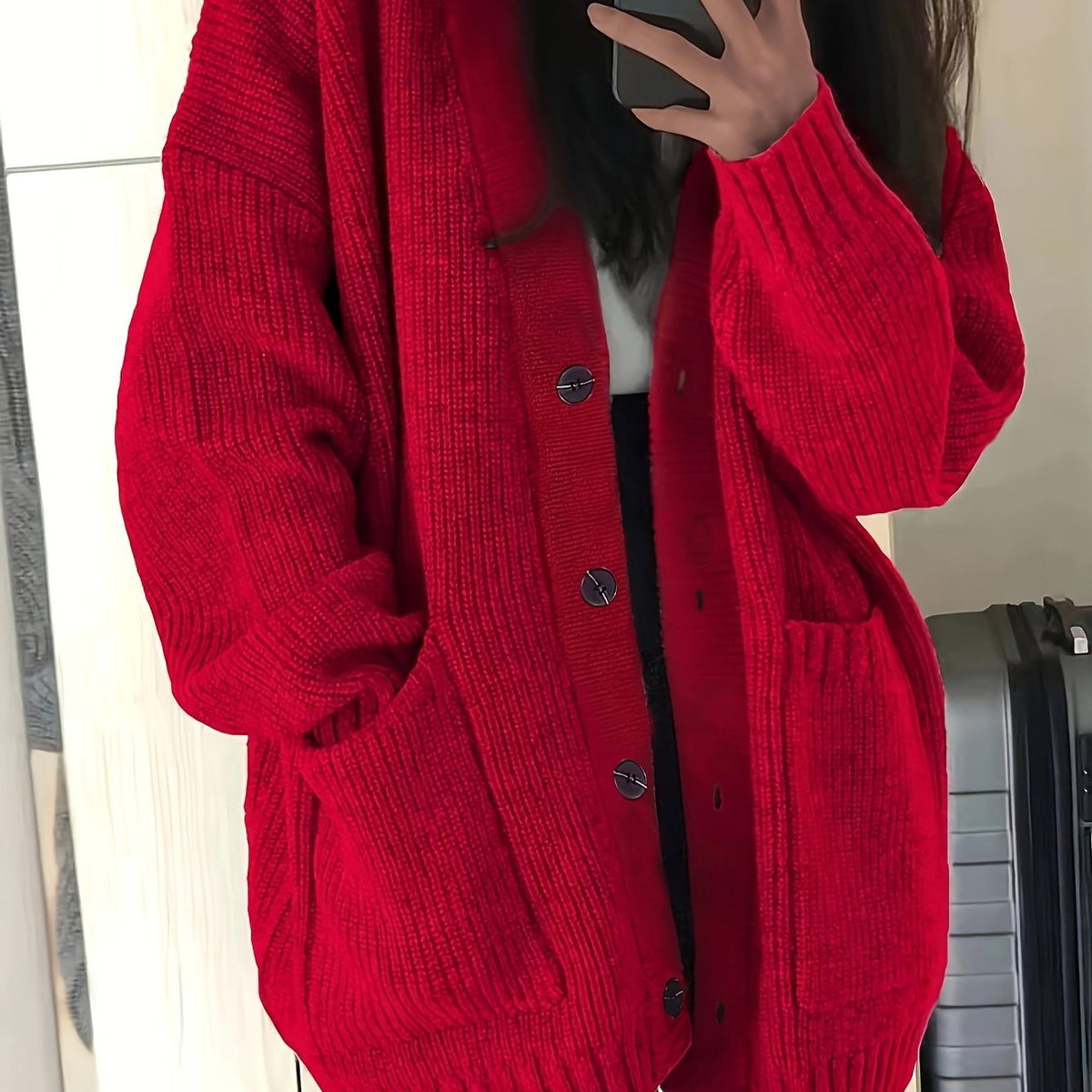 Oversized grofgebreid vest met knoopsluiting voor dames