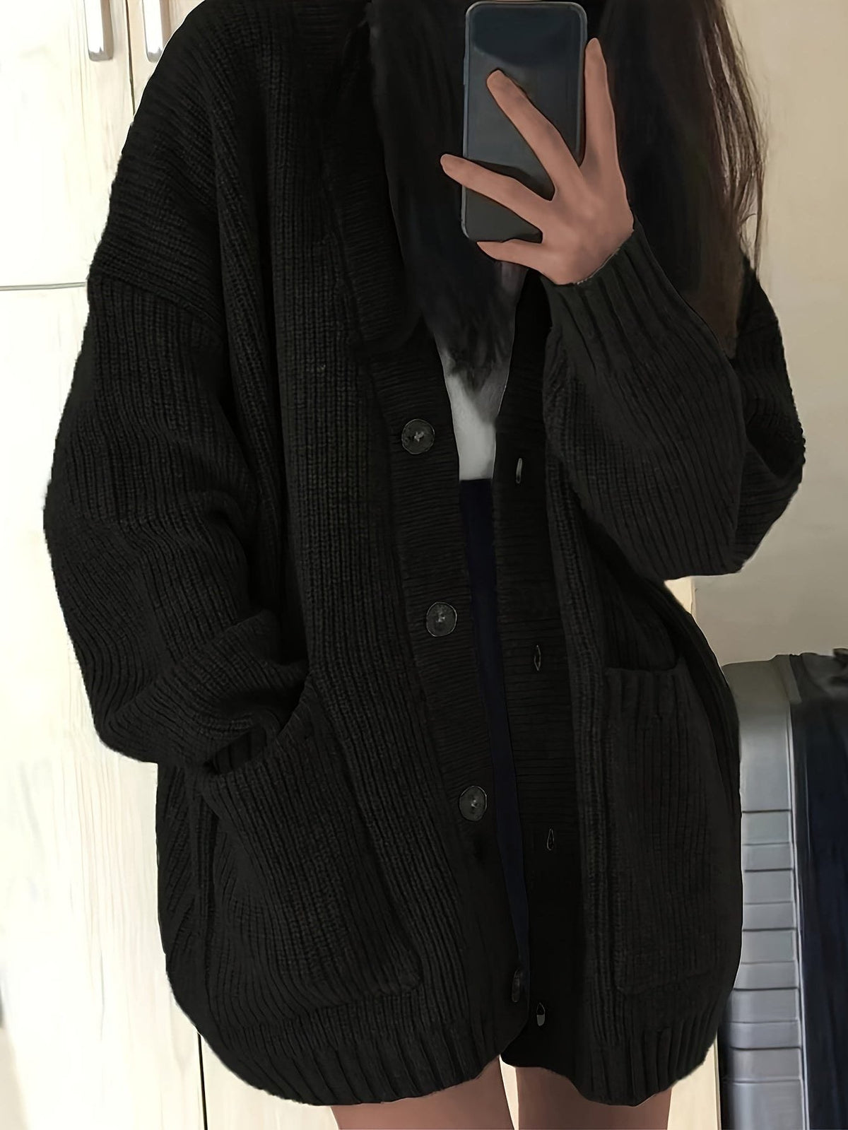 Oversized grofgebreid vest met knoopsluiting voor dames
