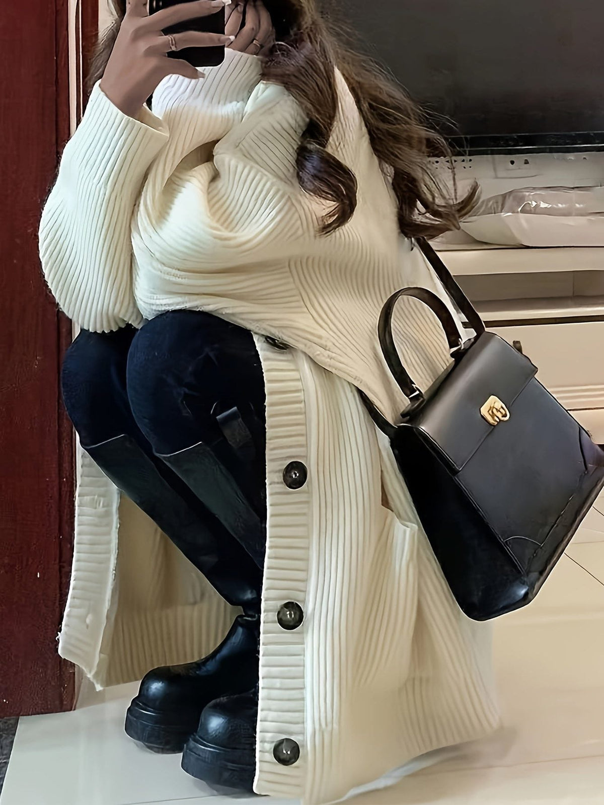 Oversized grofgebreid vest met knoopsluiting voor dames
