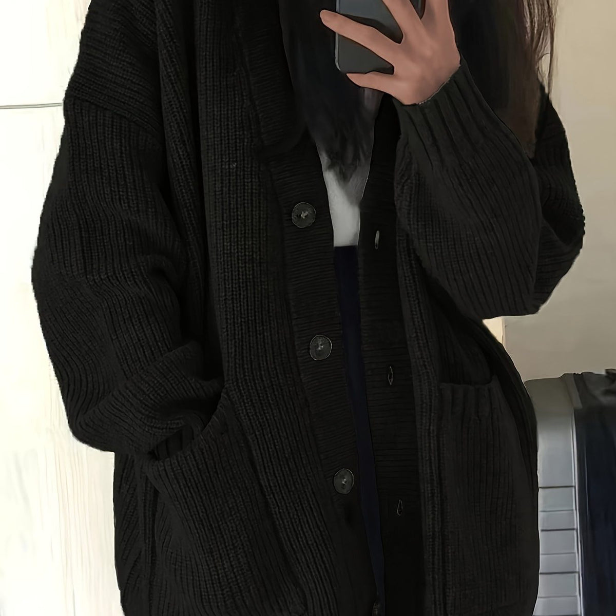 Oversized grofgebreid vest met knoopsluiting voor dames
