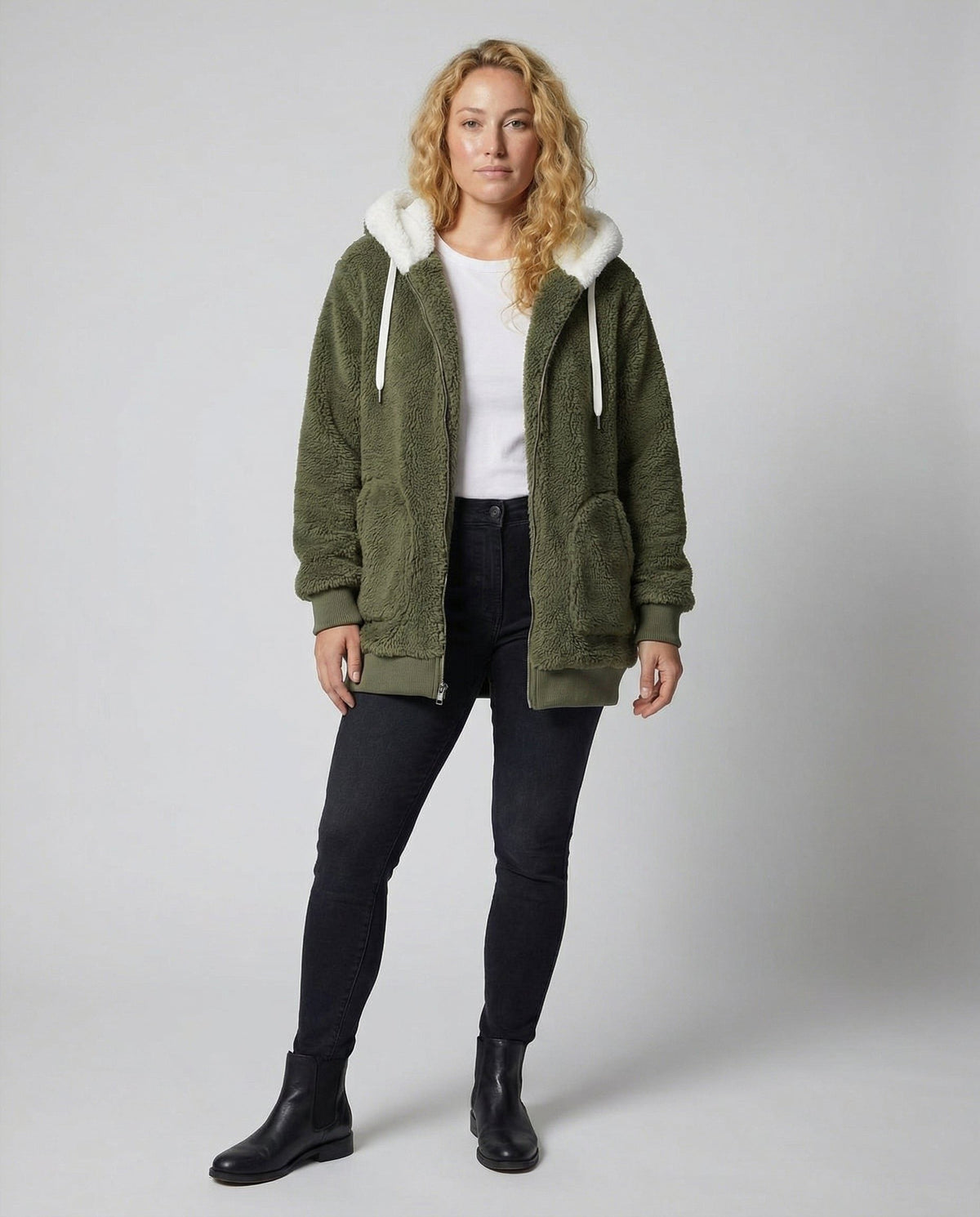 Oversized fleecejack met capuchon en trekkoorden voor dames
