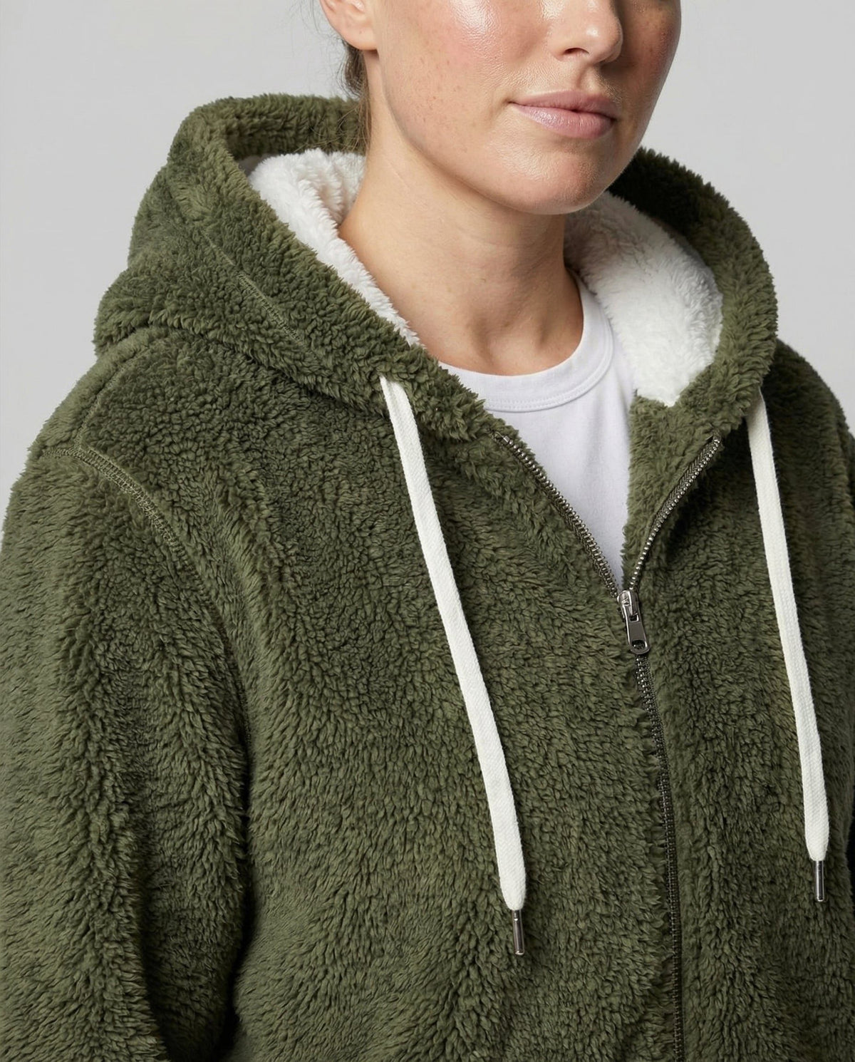Oversized fleecejack met capuchon en trekkoorden voor dames