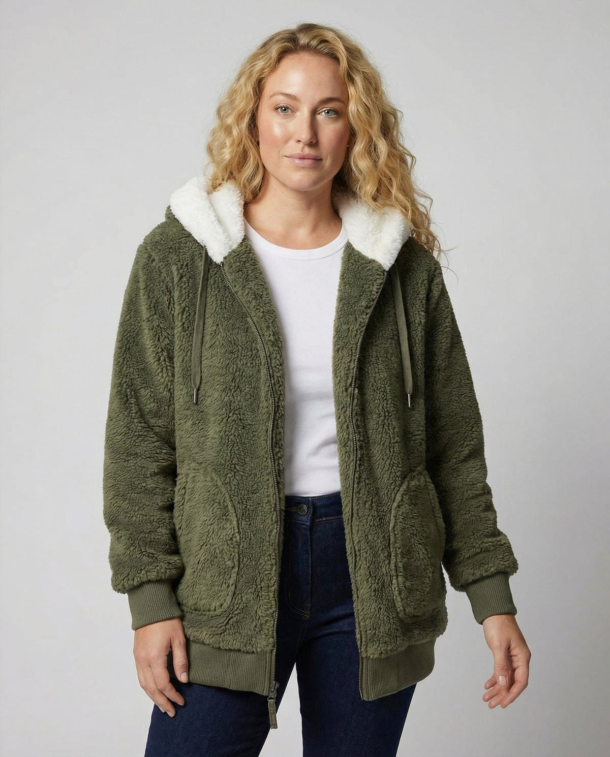 Oversized fleecejack met capuchon en trekkoorden voor dames