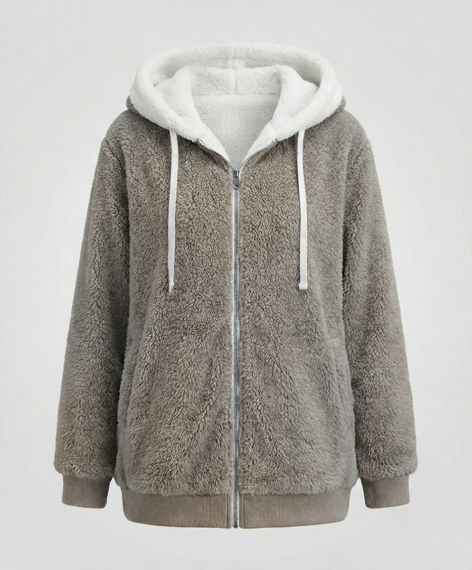 Oversized fleecejack met capuchon en trekkoorden voor dames