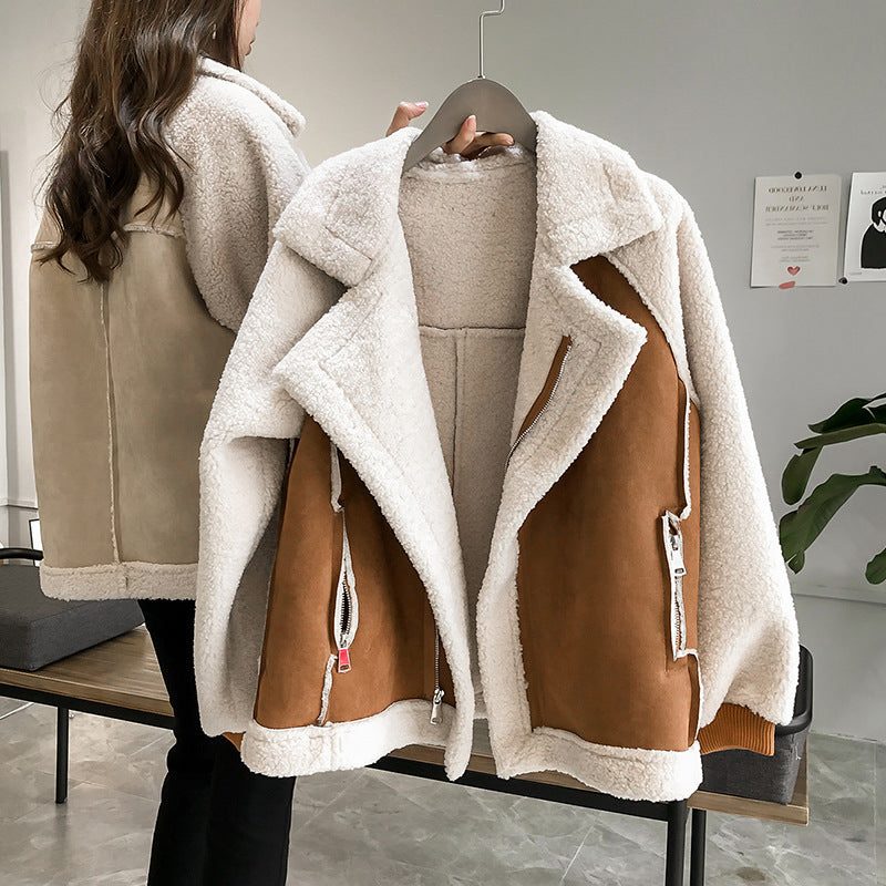 Oversized winterjas van sherpa met rits voor dames