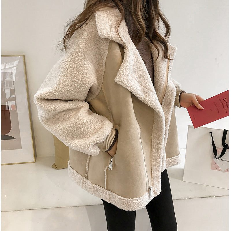 Oversized winterjas van sherpa met rits voor dames
