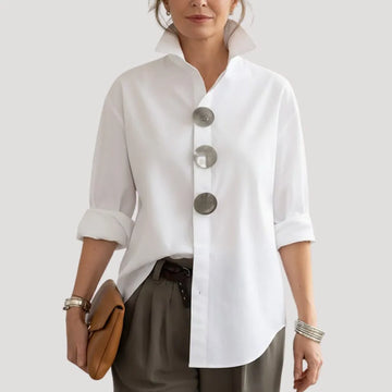 Oversized damesblouse met kraag en knoopsluiting