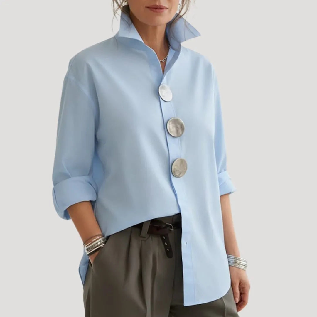 Oversized damesblouse met kraag en knoopsluiting
