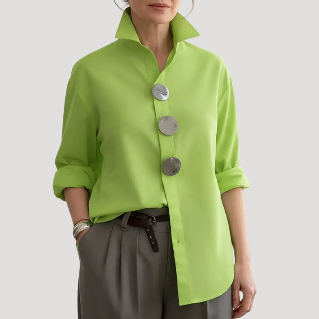 Oversized damesblouse met kraag en knoopsluiting