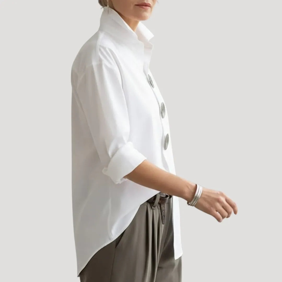 Oversized damesblouse met kraag en knoopsluiting