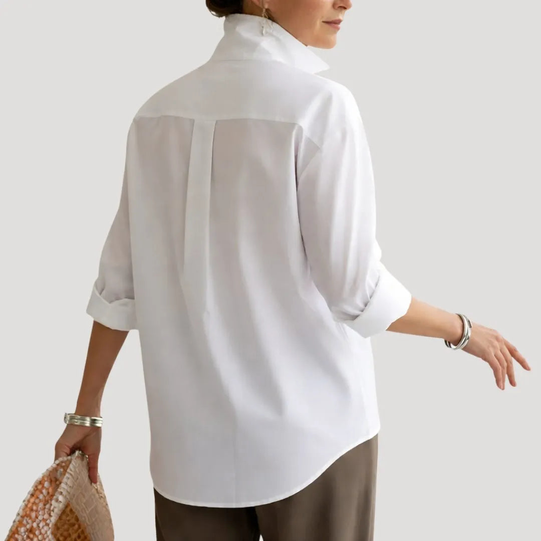 Oversized damesblouse met kraag en knoopsluiting