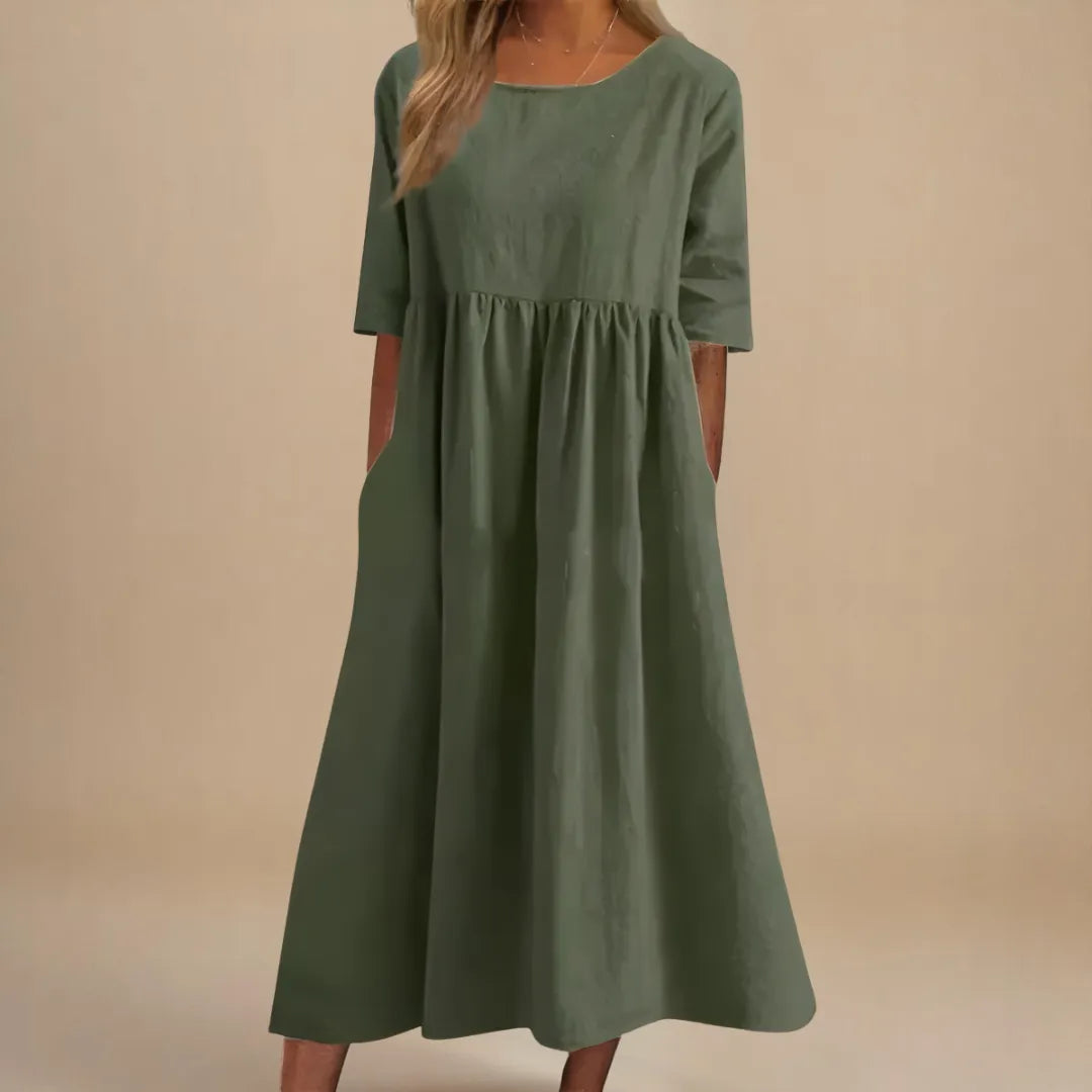 Paisley linnen midijurk voor dames met gerimpelde taille