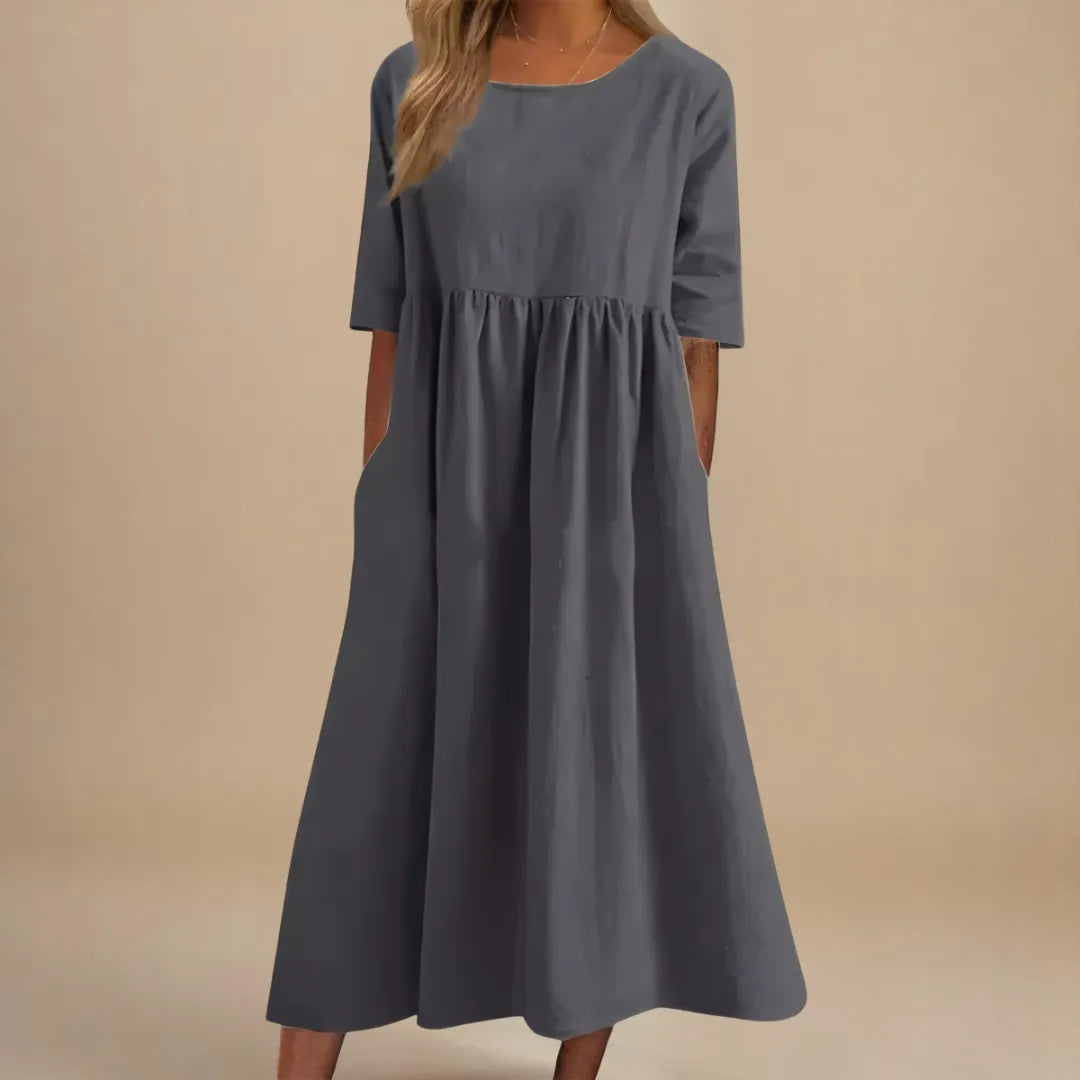 Paisley linnen midijurk voor dames met gerimpelde taille