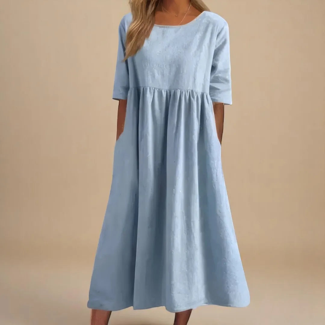 Paisley linnen midijurk voor dames met gerimpelde taille