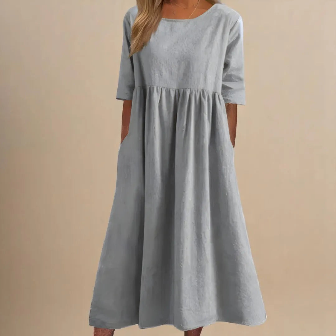 Paisley linnen midijurk voor dames met gerimpelde taille