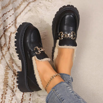 Paulien damesloafers met plateauzool en fleecevoering