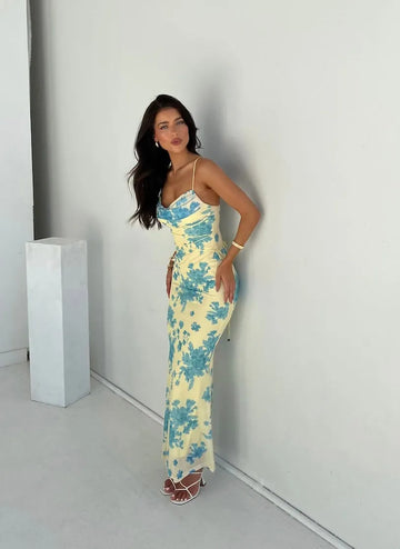 Pelagia maxijurk voor dames met bloemenprint en camisole-halslijn