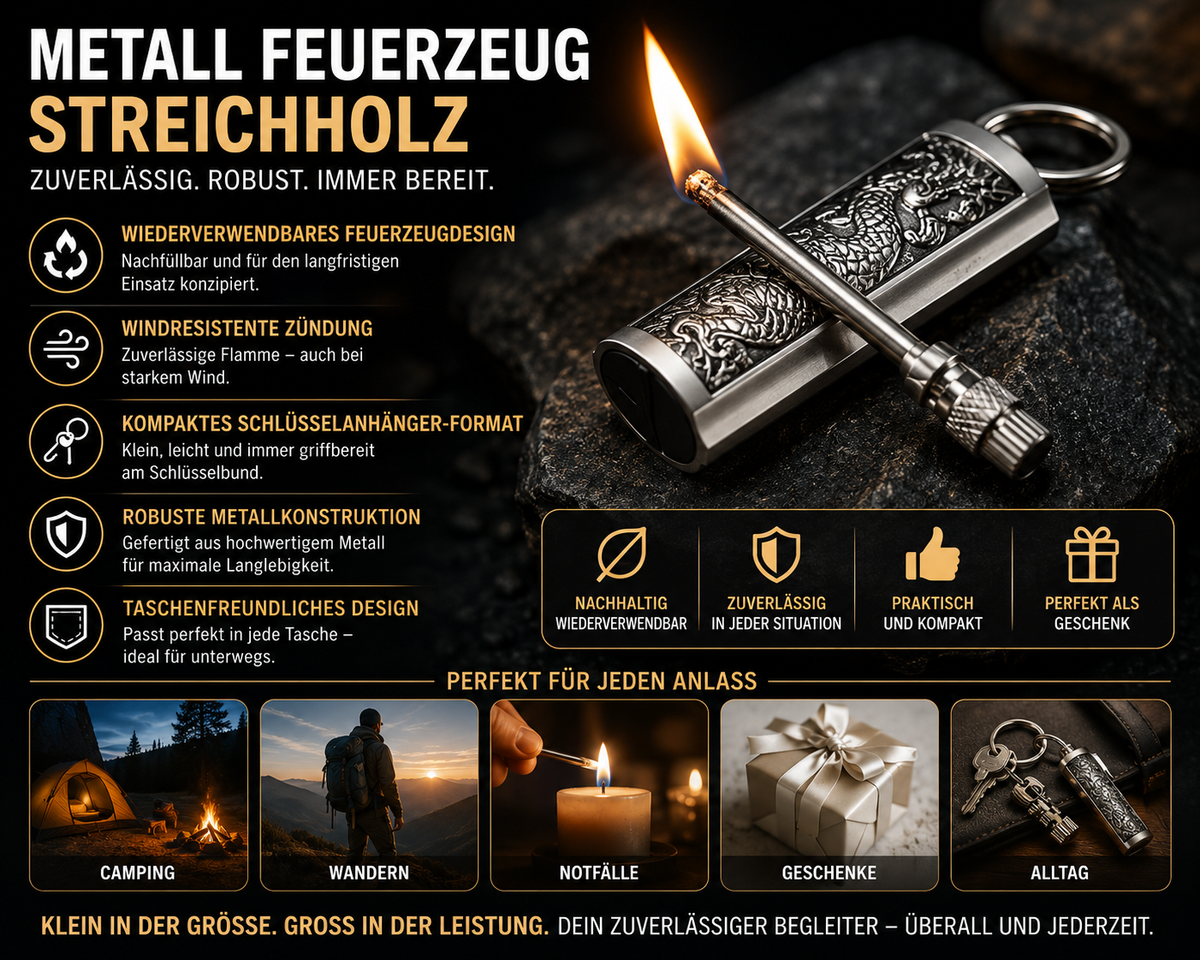 Permanente lucifer-aansteker vuurstarter van waterdicht metaal met sleutelhangerclip