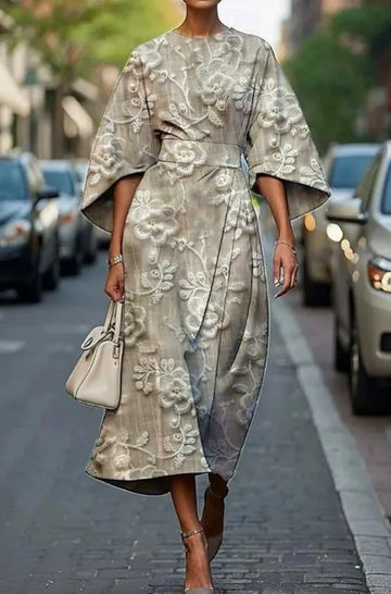 Piper midijurk voor dames met bloemenprint, kimonomouwen en ceintuur