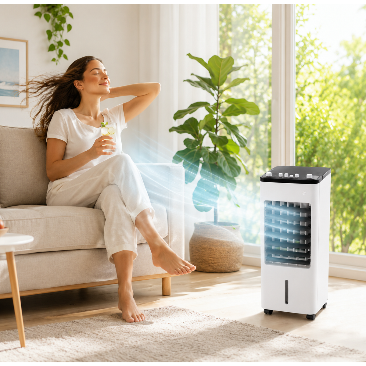 Mobiele Airconditioner en Koeler met Verdampingskoelventilator en Luchtbevochtigerfunctie