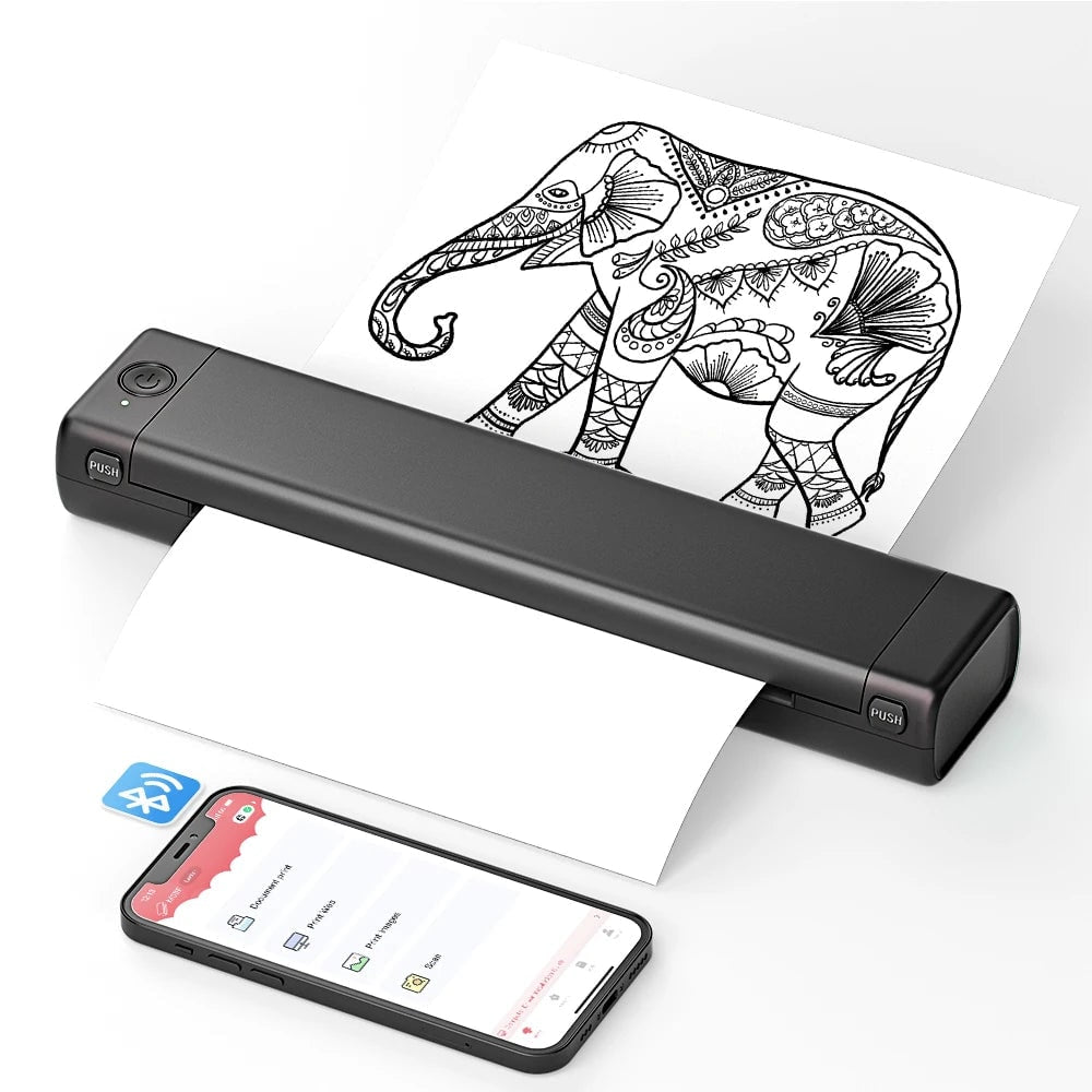 Draagbare thermische printer, draadloos, Bluetooth, USB, compact, A4, voor smartphone en mobiel