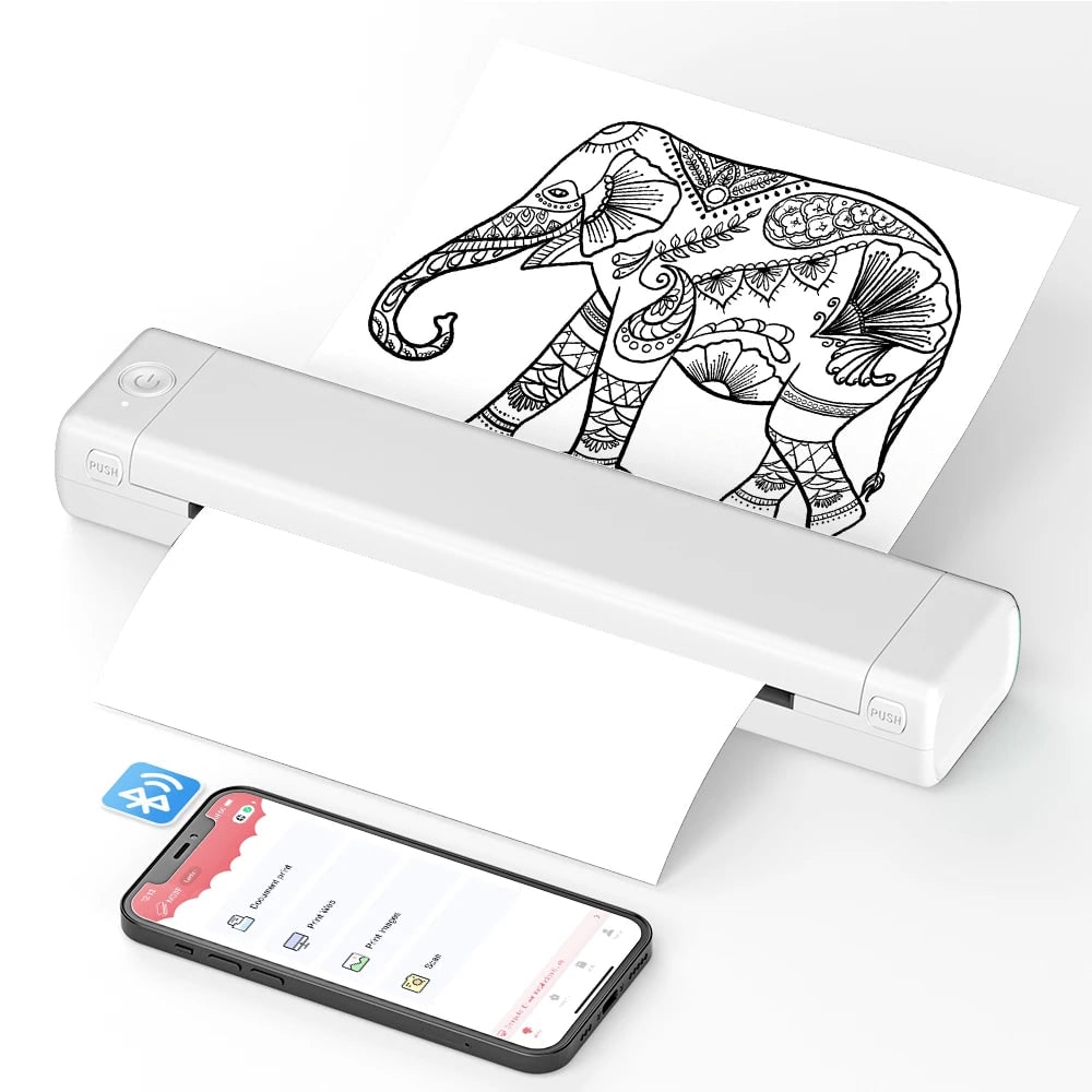Draagbare thermische printer, draadloos, Bluetooth, USB, compact, A4, voor smartphone en mobiel