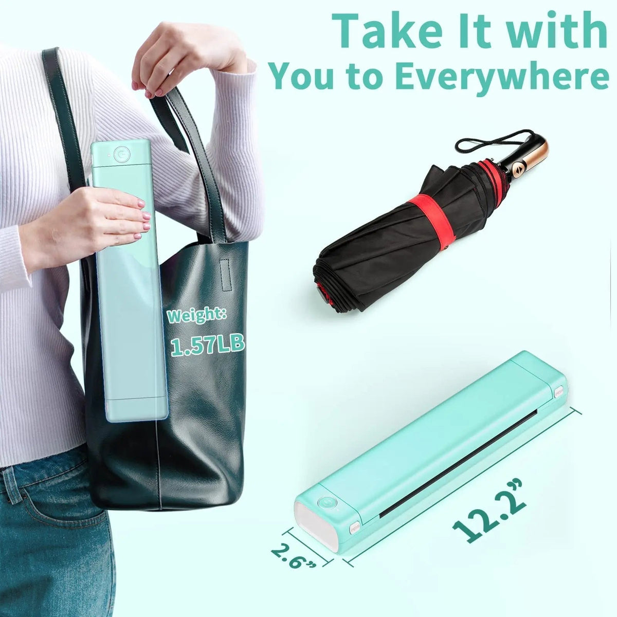 Draagbare thermische printer, draadloos, Bluetooth, USB, compact, A4, voor smartphone en mobiel