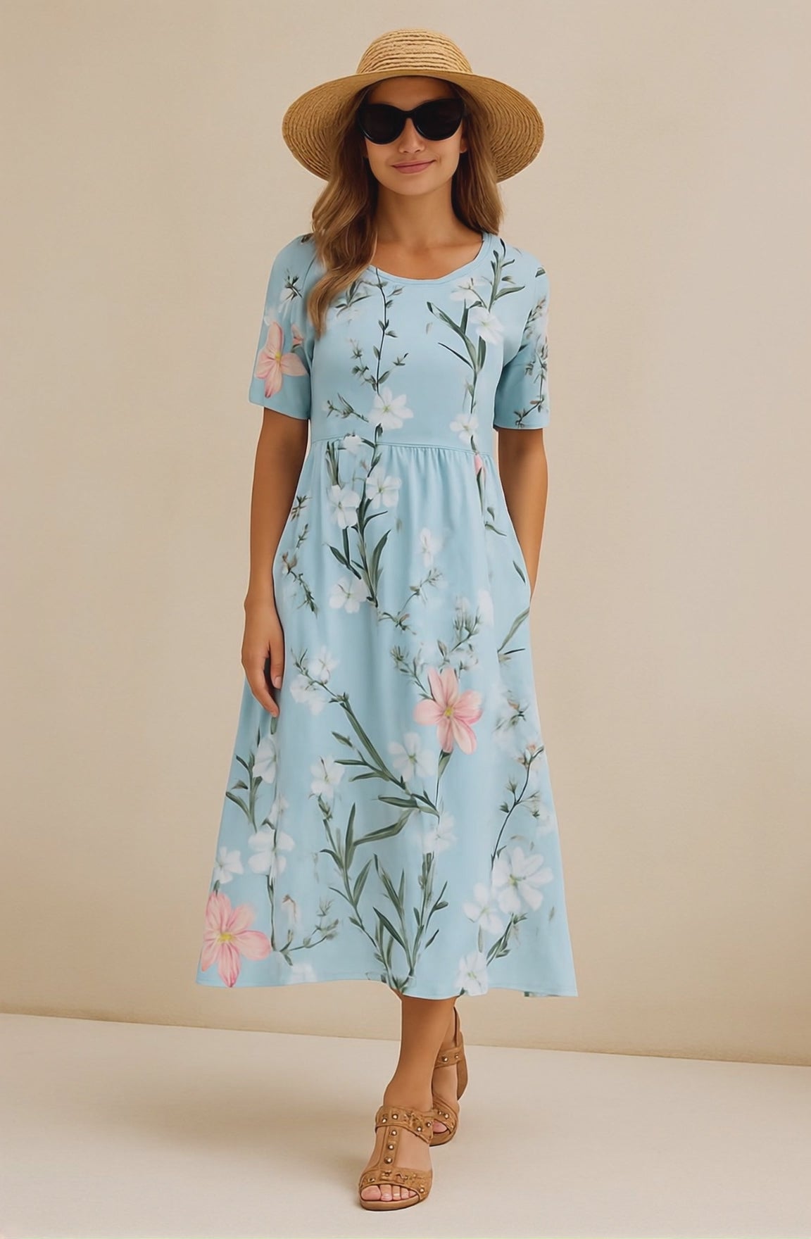 Liva – Midi-Jurk met Bloemenmotief Dames