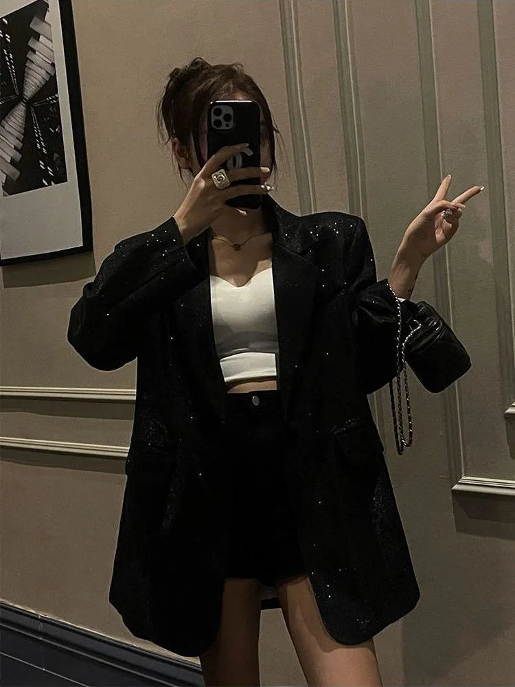 Priscilla oversized damesblazer met pailletten en revers met inkeping