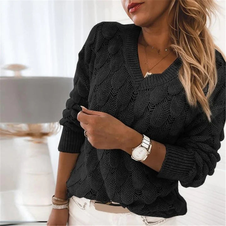 Gebreide trui met V-hals in retro ontwerp voor dames