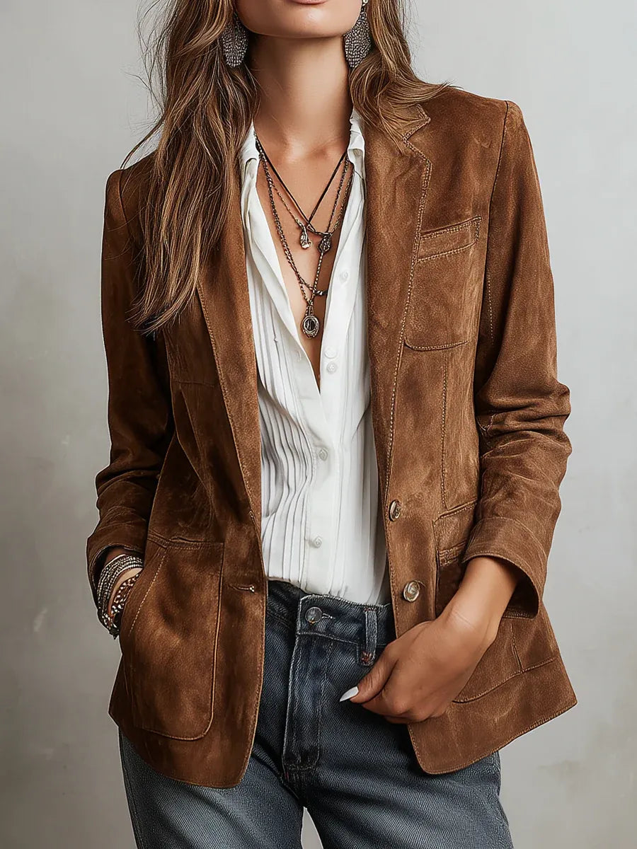 Rachel suède damesblazer met knoopsluiting