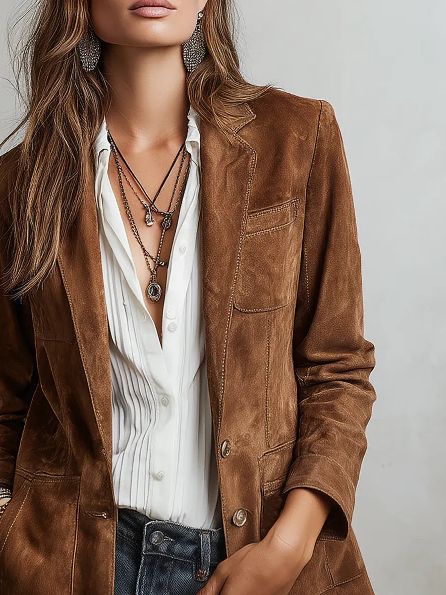 Rachel suède damesblazer met knoopsluiting