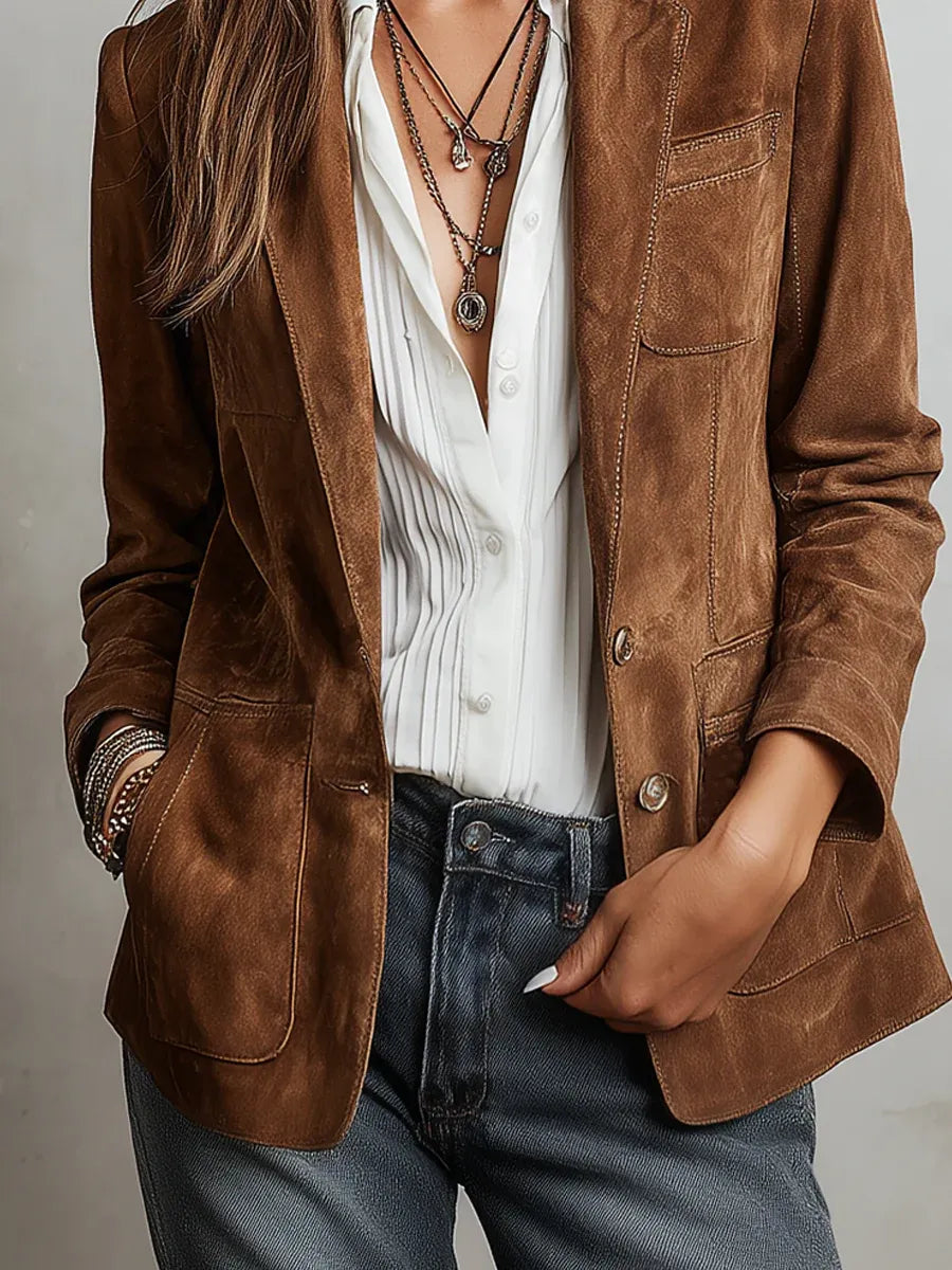 Rachel suède damesblazer met knoopsluiting