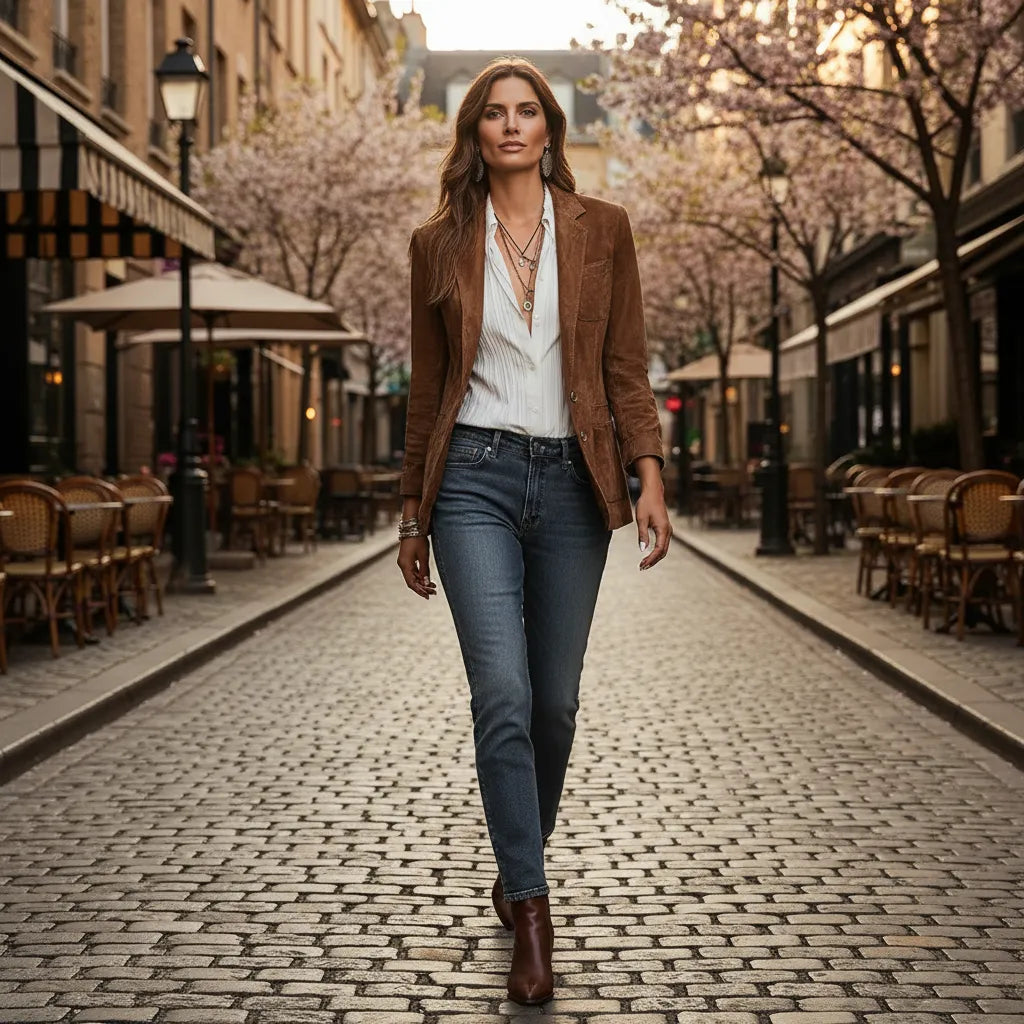 Rachel suède damesblazer met knoopsluiting