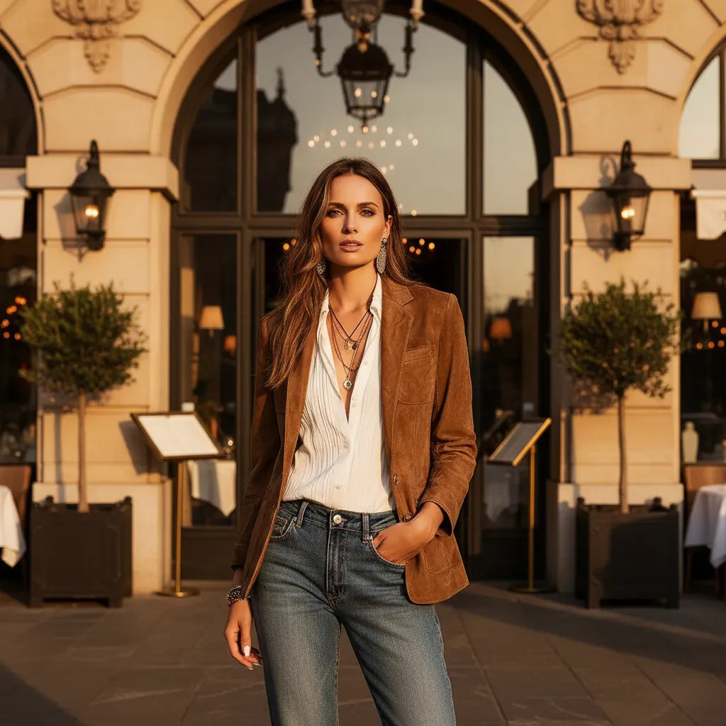 Rachel suède damesblazer met knoopsluiting