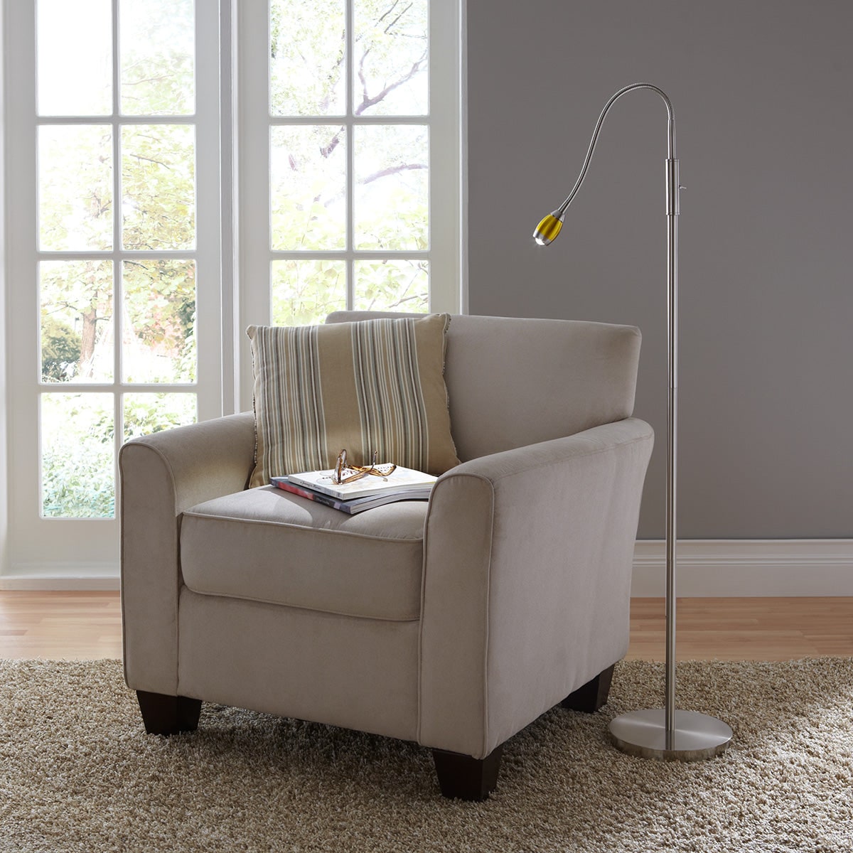 Leesvloerlamp met verstelbare zwanenhals-boog LED-werklamp en gerichte heldere lichtbundel